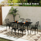 Outsunny Rectangle Garden Table with Slat Top, Steel Frame, Outdoor Table for 6 Person, 150 x 80 x 74 cm, Black