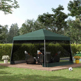 Outsunny Outdoor Garden Pop-up Gazebo Canopy Tent Sun Shade Event Shelter Folding with Adjustable Height, Mesh Screen Side Walls 3.5 M × 3.5 M Base / 3 M × 3 M Top, Green