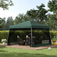 Outsunny Outdoor Garden Pop-up Gazebo Canopy Tent Sun Shade Event Shelter Folding with Adjustable Height, Mesh Screen Side Walls 3.5 M  3.5 M Base / 3 M  3 M Top, Green