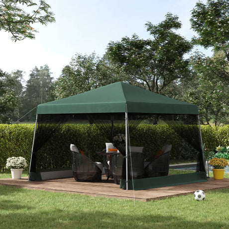 Outsunny Outdoor Garden Pop-up Gazebo Canopy Tent Sun Shade Event Shelter Folding with Adjustable Height, Mesh Screen Side Walls 3.5 M  3.5 M Base / 3 M  3 M Top, Green