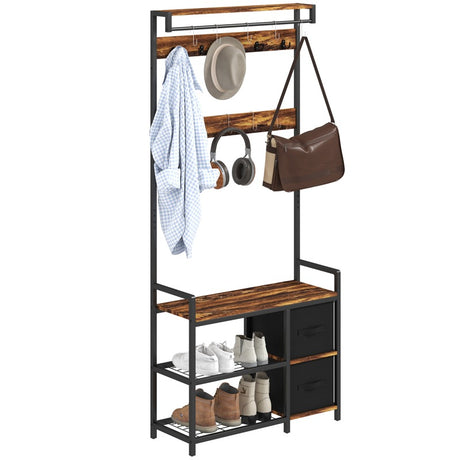 HOMCOM Industrial-Style Multi-Use Hallway Tree - Brown/Black