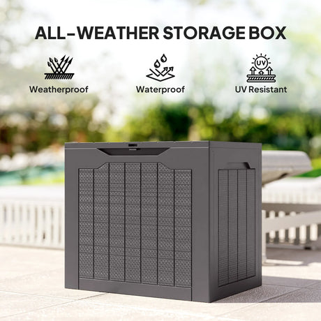 Outsunny 93L Plastic Garden Storage Box, Outdoor Storage Box with Handles, Waterproof Outdoor Storage Container, Brown