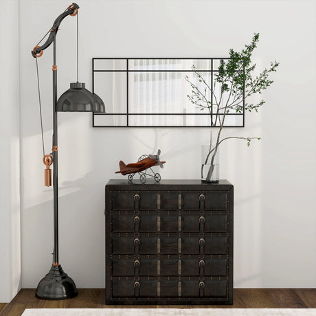 HOMCOM Decorative Grid Wall Mirror, with Back Hooks - Black