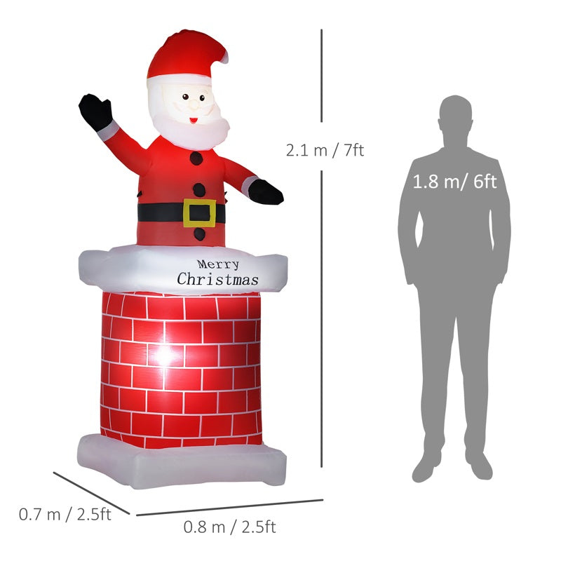 HOMCOM 7ft Christmas Inflatable Santa Claus from Chimney, Blow-Up Outdoor LED Garden Display for Lawn, Party