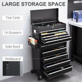 HOMCOM 14 Drawer, Two-Part Tool Storage Chest on Wheels - Black
