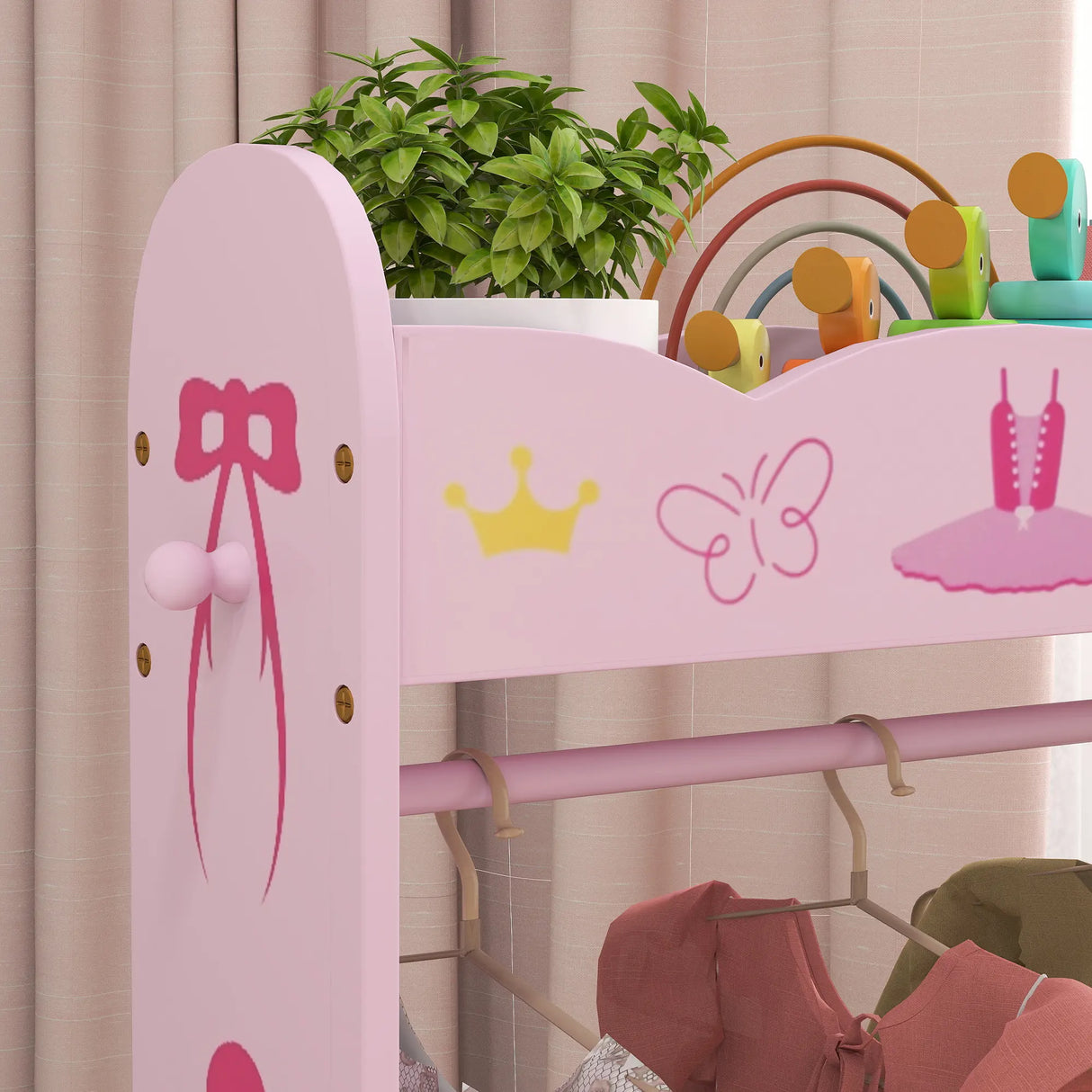 AIYAPLAY Kids Clothes Rail, Kids Dressing Mirror with 360 Rotating, 2 Piece Kids Furniture Set with Storage Shelves, Pink