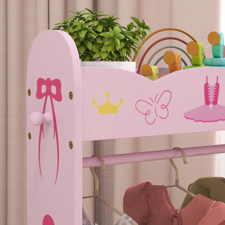 AIYAPLAY Kids Clothes Rail, Kids Dressing Mirror with 360 Rotating, 2 Piece Kids Furniture Set with Storage Shelves, Pink