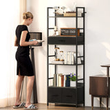HOMCOM Industrial Bookcase, 6-Tier Tall Bookshelf with 3 Fabric Drawers - Grey