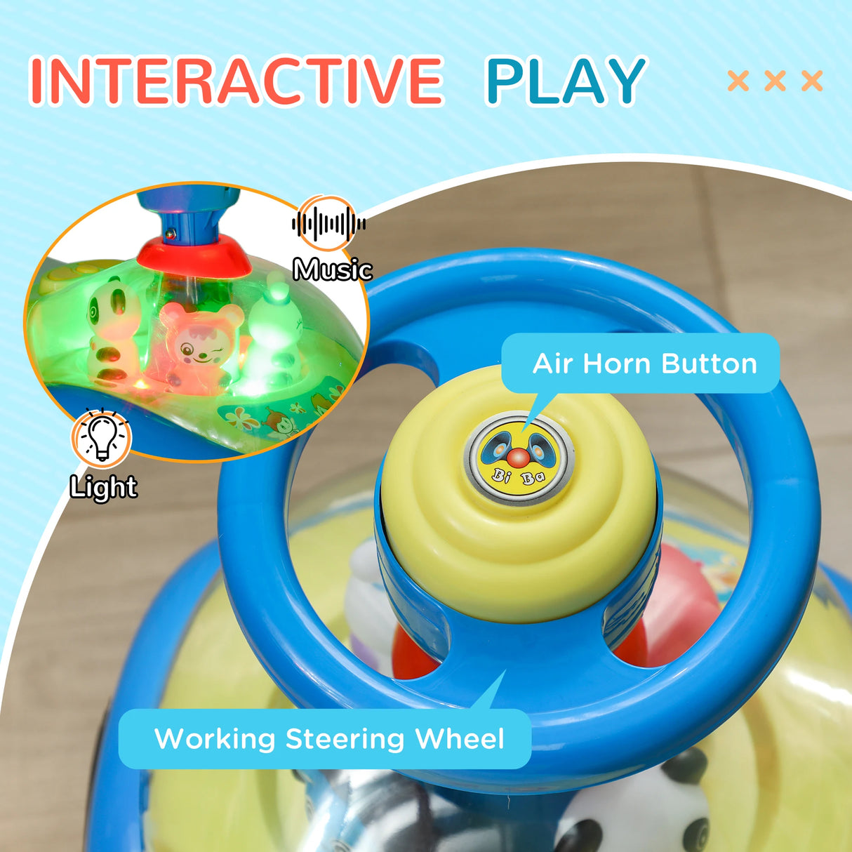 AIYAPLAY Foot to Floor oddler Ride on Toy w/ Music, Light, Horn, Under Seat Storage, Anti-Over-Backwards Device, Blue