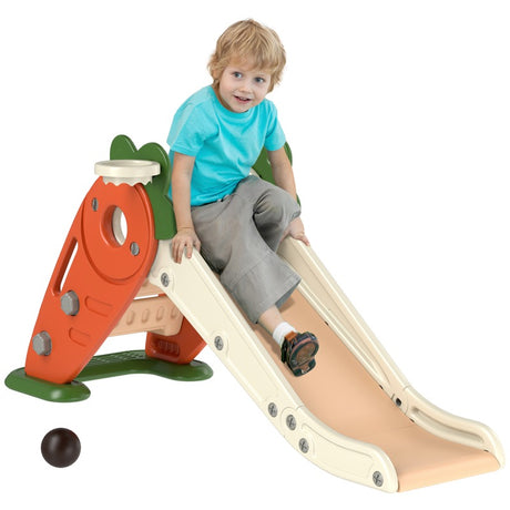 AIYAPLAY 3 in 1 Foldable Toddler Slide with Basketball Hoop, Climber, Carrot-themed, for 1-3 Years