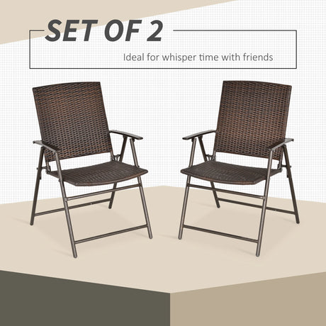 Outsunny Set of Two Folding Rattan Seat Chairs - Brown