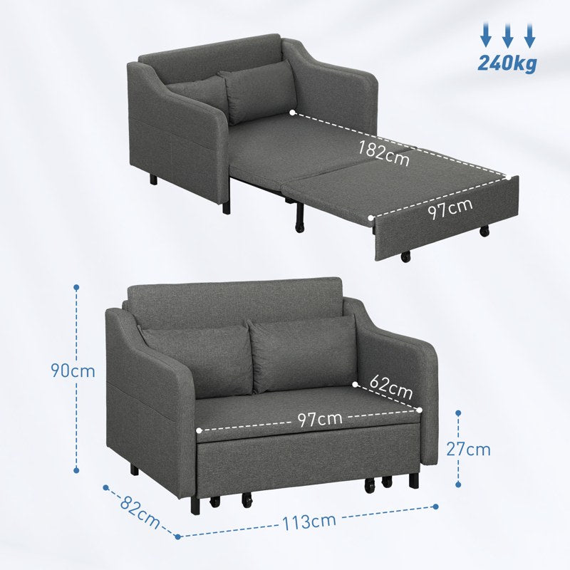 HOMCOM Two-Seater Pull-Out Sofa Bed - Grey