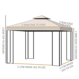 Outsunny 3 x 3 m Garden Gazebo Double Roof Marquee Patio Wedding Party Tent Canopy Shelter with Sidewalls, (Beige)