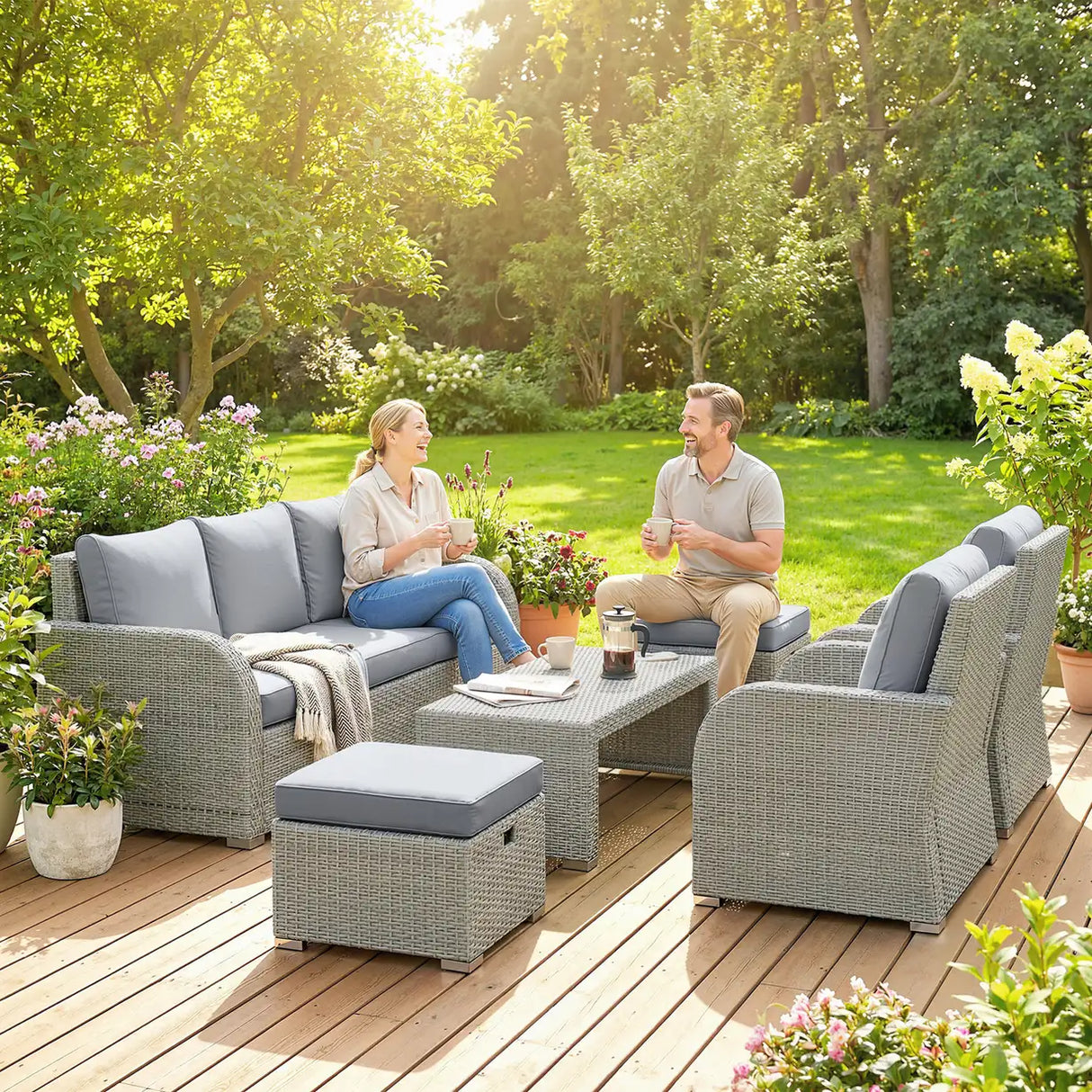 Outsunny Six-piece Rattan Garden Furniture Set with Reclining Armchairs - Dark Grey