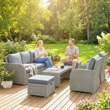 Outsunny Six-piece Rattan Garden Furniture Set with Reclining Armchairs - Dark Grey