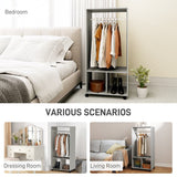 HOMCOM Open Wardrobe on Wheels, Bedroom Wardrobe with Clothes Hanging Rail, 2 Storage Shelves, Mobile Garment Rack for Cloakroom, Hallway, Grey