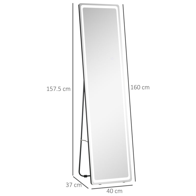 HOMCOM Full-Length Mirror with LED Lights and Remote Control, Freestanding Floor Mirror with Dimming & 3 Color Modes, Wall Mounted Full Body Mirror for Bedroom