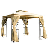 Outsunny 3(m) x 3(m) Garden Gazebo, Double Roof Outdoor Gazebo Canopy Shelter with Netting, Solid Steel Frame, for Garden, Lawn and Deck, Beige