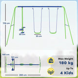 Outsunny Metal Garden Swing Set Height Adjustable Children Outdoor Backyard Play Set for Toddlers Over 3 Years Old, Green