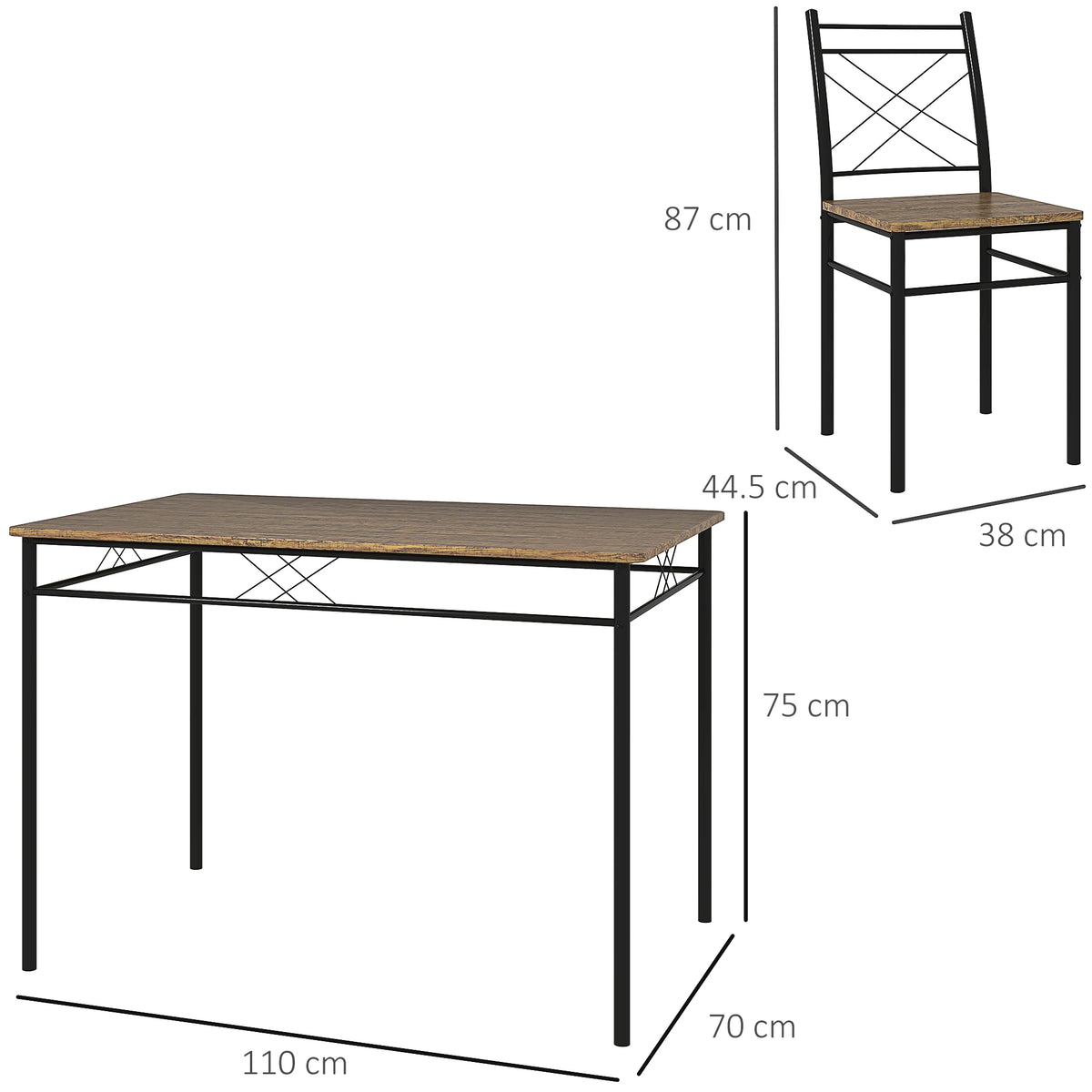 HOMCOM Five-Piece Minimal Dining Set - Oak-Effect/Black