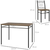 HOMCOM Five-Piece Minimal Dining Set - Oak-Effect/Black
