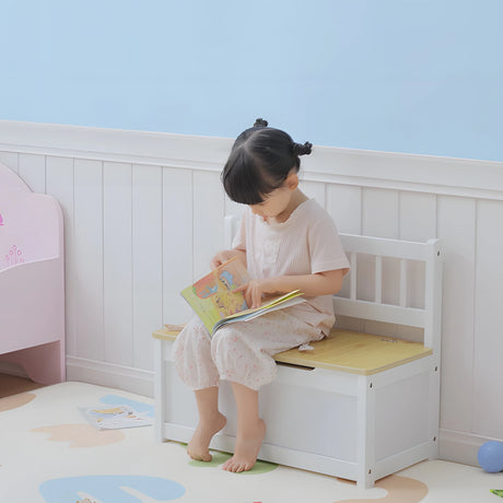 HOMCOM 2 In 1 Wooden Toy Box, Seat Storage Bench, Storage Chest Cabinet Organiser, with Safety Pneumatic Rod