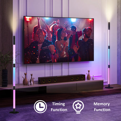 HOMCOM LED Floor Lamp with Reading Light, 360 RGB Detachable Corner Floor Lamp with App & Remote Control, Standing Lamp with Music Sync & Timing, for Living Room, Game Room, Dark Grey