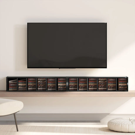 HOMCOM Set of 2 CD Media Display Shelf Unit Tower Rack with Adjustable Shelves, High Gloss Black