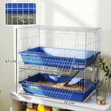PawHut Double Tier Small Animal Cage Rabbit Chinchillas Cage w/ Ramp Food Dish Water Bottle Deep Trays Pet Home 72 x 44 x 67 cm
