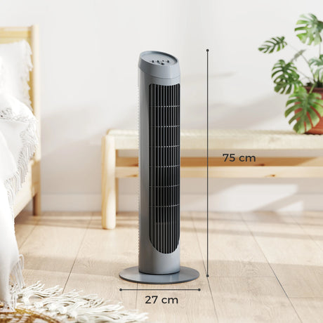 HOMCOM Tower Fan for Bedroom Cooling, 75cm Electric 70 Oscillating with 3 Speed Settings, Standing Floor Fan, Grey