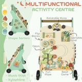 AIYAPLAY Wooden Baby Walker, Push Along Walker Toys with Speed Control, Xylophone, gears and Bead Maze, Green