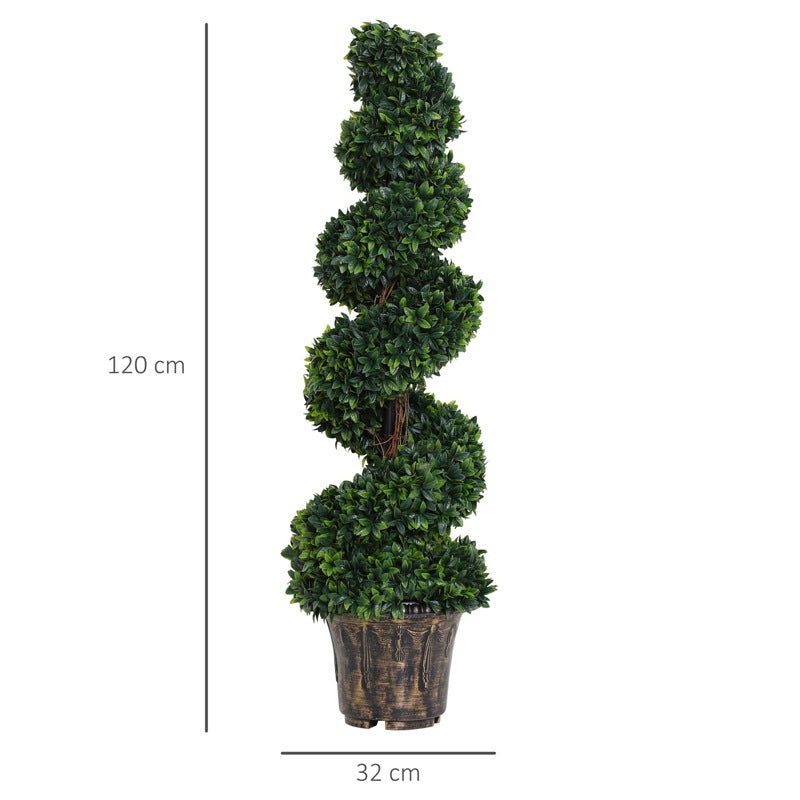 Outsunny Set of 2 Artificial Boxwood Spiral Topiary Trees Potted Decorative Plant Outdoor and Indoor Décor 120cm