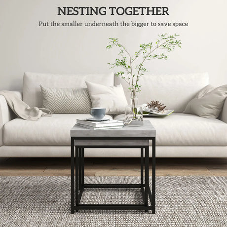 HOMCOM Coffee Table Set of 2, Nest of Tables with 3.5cm Thick Tabletop, Grey