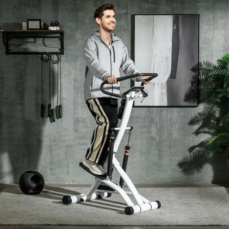 SPORTNOW Foldable Stepper Machine with 12-Level Hydraulic Resistance, Step Machine Exerciser with LCD Monitor and Drink Holder, for Home Fitness Workout, White and Black
