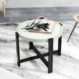 Outsunny Round Small Garden Table, 60cm Outdoor Side Table with Faux Marble Tempered Glass Top, Aluminium Frame for Garden, Patio, Balcony, Light Grey