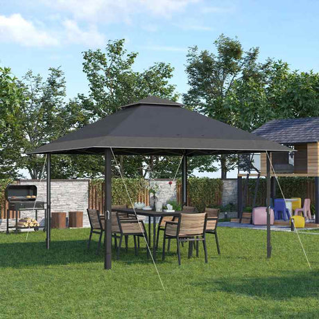 Outsunny 4 x 4m Pop-up Gazebo Double Roof Canopy Tent with UV Proof, Roller Bag & Adjustable Legs Outdoor Party, Steel Frame, Grey