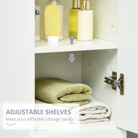kleankin Tall Bathroom Cabinet with Adjustable Shelves, High Gloss Storage Cupboard, Freestanding Tallboy with Storage Drawer, White