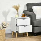 HOMCOM Bedside Table, Bedside Cabinet with 2 Drawers, Side End Table with Pine Wood Legs for Bedroom Living Room, White