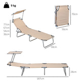 Outsunny Outdoor Foldable Sun Lounger Set of 2, 4 Level Adjustable Backrest Reclining Sun Lounger Chair with Angle Adjust Sun Shade Awning for Beach, Garden, Patio, Sand