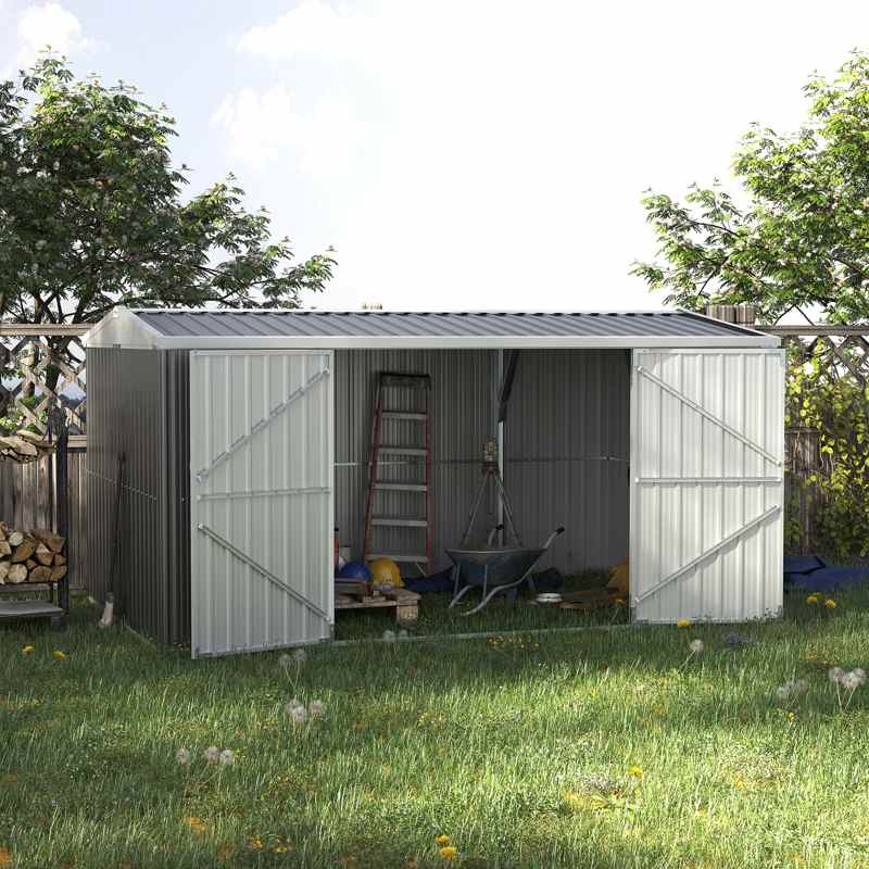 Outsunny 14 x 8ft Outdoor Garden Metal Storage Shed with Lockable Door, Tool Storage Box for Garden, Patio and Lawn, Grey