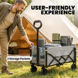 Outsunny 60L Foldable Festival Trolley on Wheels, Collapsible Wagon Cart with Drop-Down Tailgate, Adjustable Handle, Grey