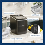 HOMCOM Countertop Ice Machine, 12Kg in 24 Hrs, 9 Cubes Ready in 8 Mins, Portable Ice Cube Maker w/ Self-Cleaning, Adjustable Ice Size, Ice Scoop, Basket for Home, Kitchen, No Plumbing Required, Black