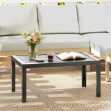 Outsunny Outdoor Side Table, Rectangular Patio Coffee Side Table with Steel Frame and Slat Tabletop for Garden, Balcony, Grey
