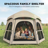 Outsunny Pop Up Tent 3000mm Waterproof Instant Camping Tent 3-4 Person with 2 Doors 4 Windows Khaki