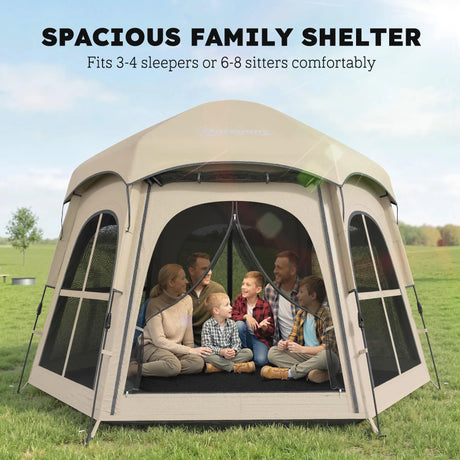 Outsunny Pop Up Tent 3000mm Waterproof Instant Camping Tent 3-4 Person with 2 Doors 4 Windows Khaki