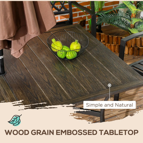 Outsunny Six-Seater Steel Garden Table, with 41mm Parasol Hole - Wood-Effect