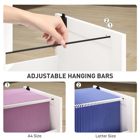 HOMCOM 3 Drawer Filing Cabinet with Lock, Office Storage Cabinet with Adjustable Hanging Bars for A4 Letter Size Files, White