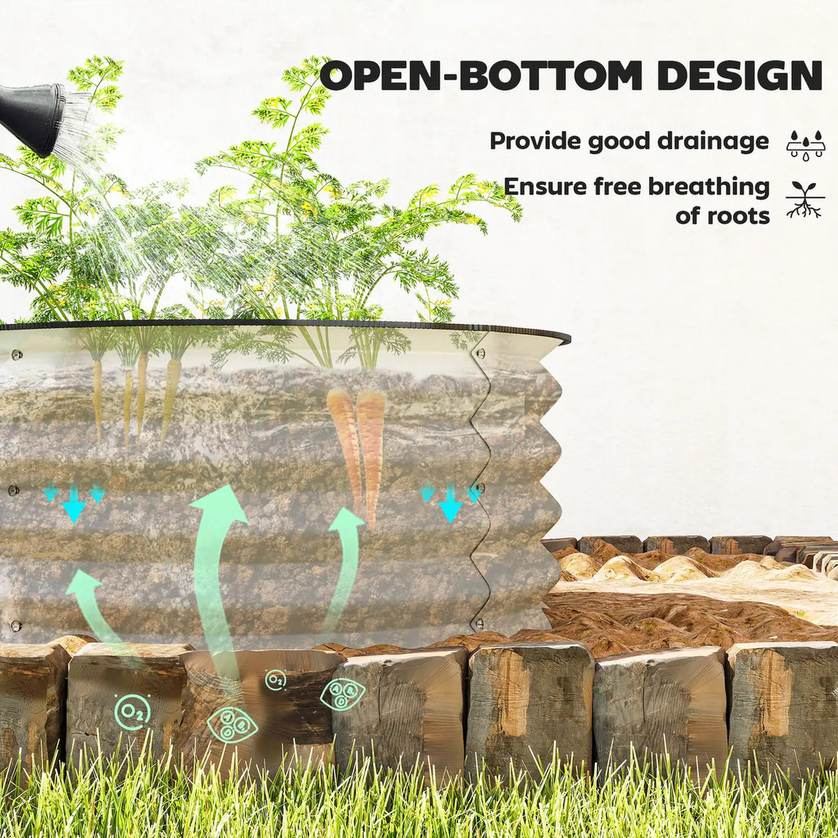 Outsunny Set of 2 Raised Garden Bed, Metal Planter Box with Safety Edging, Easy-to-assemble Stock Tank, Cream White