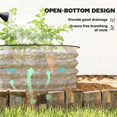 Outsunny Set of 2 Raised Garden Bed, Metal Planter Box with Safety Edging, Easy-to-assemble Stock Tank, Cream White