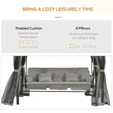 Outsunny 3 Seater Swing Chair 3-in-1 Convertible Garden Swing Seat Bed Gazebo Patio Bench Outdoor with Double Tier Canopy, Cushioned Seat, Mesh Sidewalls, Grey